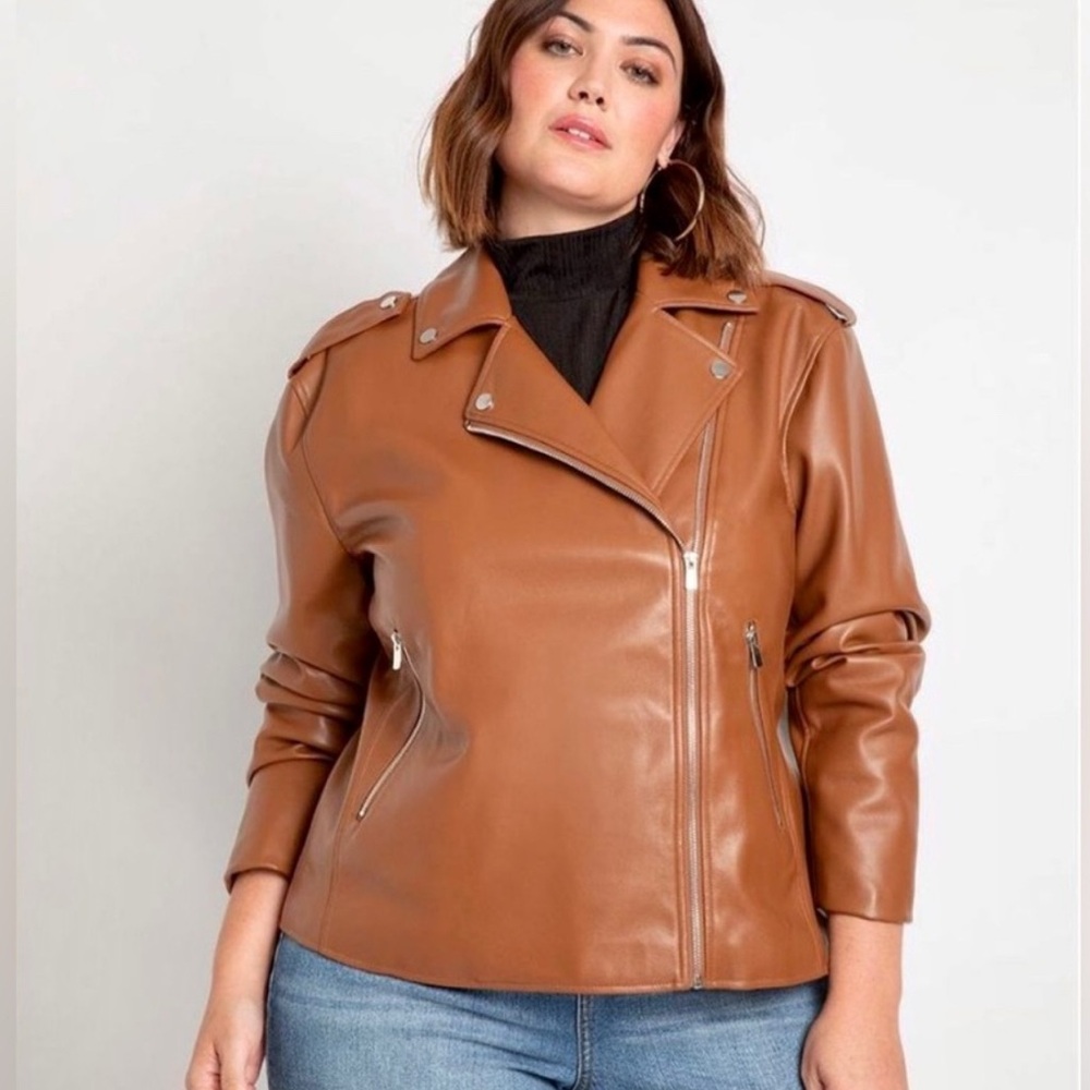 Eloquii Women's Tan camel faux Leather Jacket